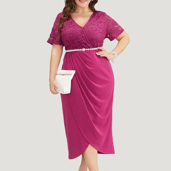 BloomChic Fuchsia Lace Midi Dress Plus Size 1X - Picture 1 of 6